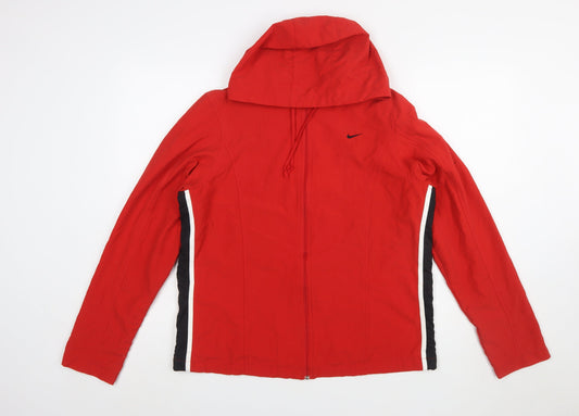 Nike Women Red Hooded Windbreaker Jacket L Lightweight Full Zip