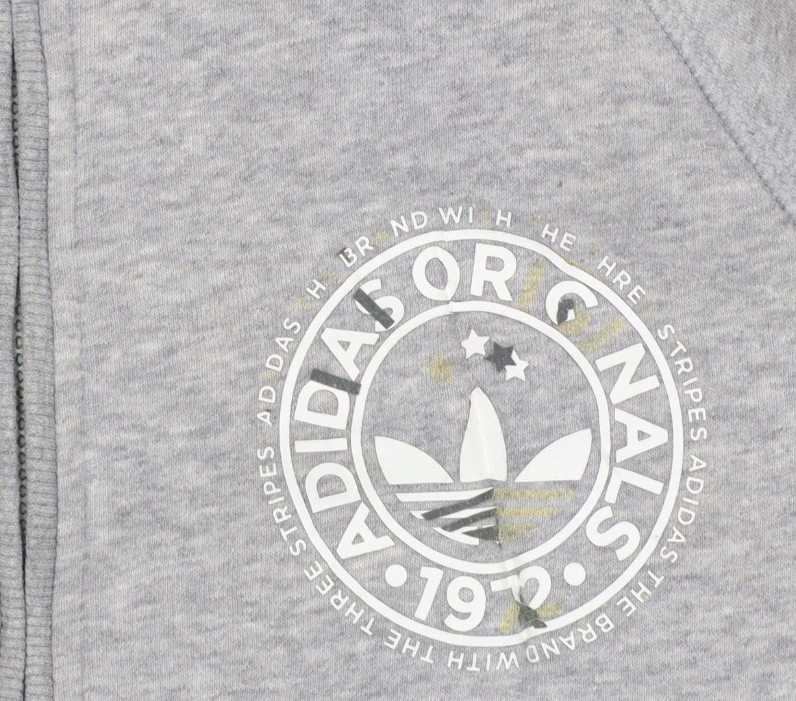 Adidas Originals Women's Grey Full Zip Hoodie Size 10 Cotton Blend