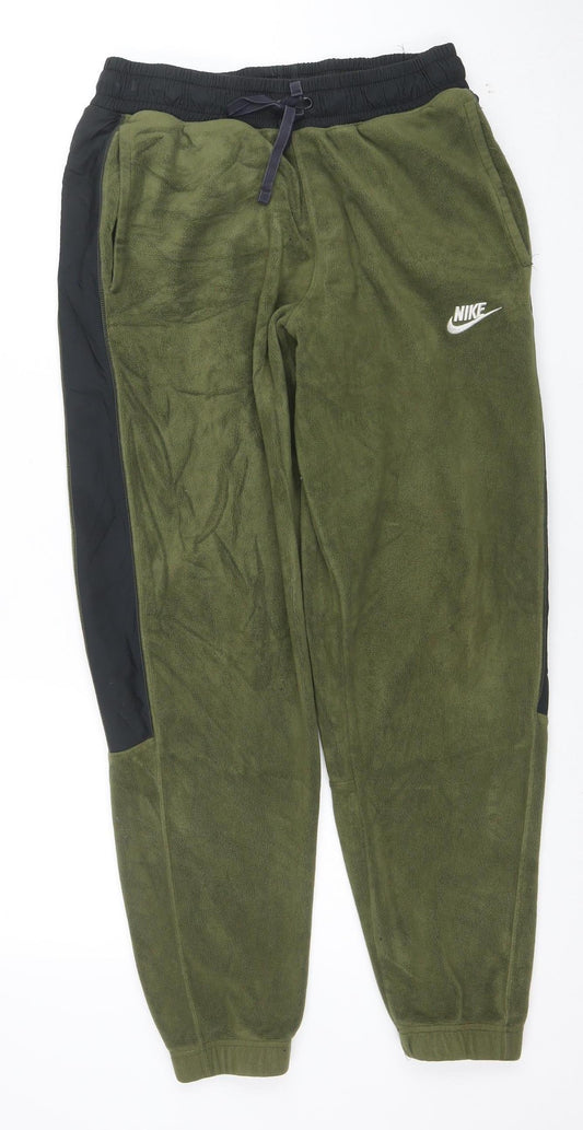 Nike Men's Green Fleece Jogger Trousers Size S Elastic Waist