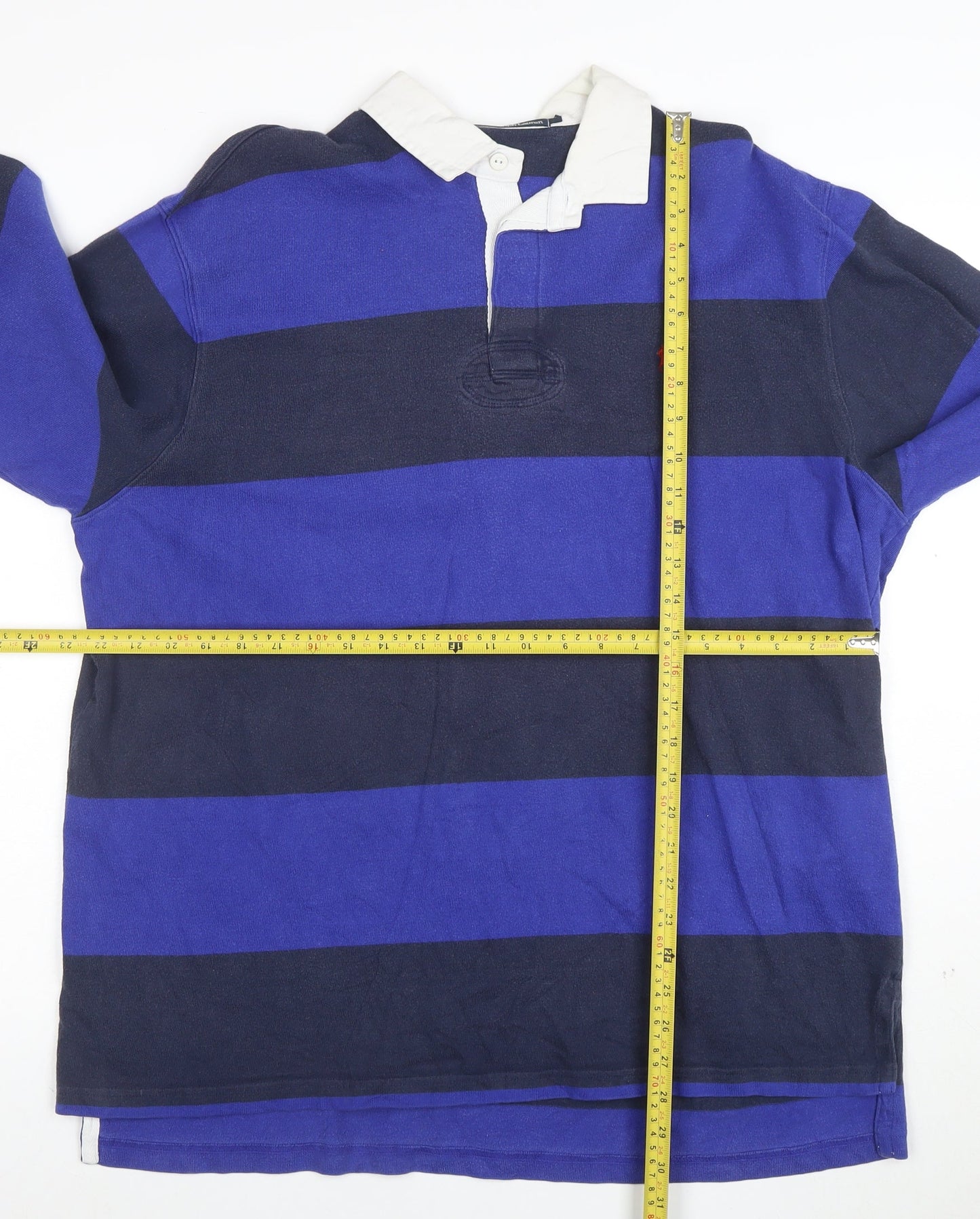 Polo Ralph Lauren Men's Blue & Navy Long Sleeve Rugby Polo L 100% Cotton