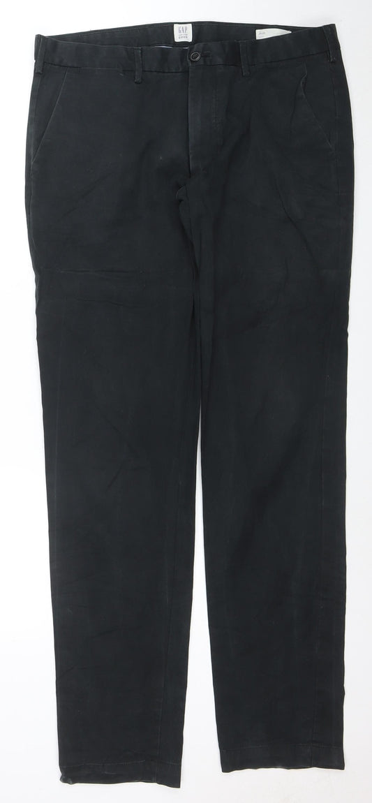 GAP Men's Black Slim Fit Chino Trousers 36x36 Cotton Stretch