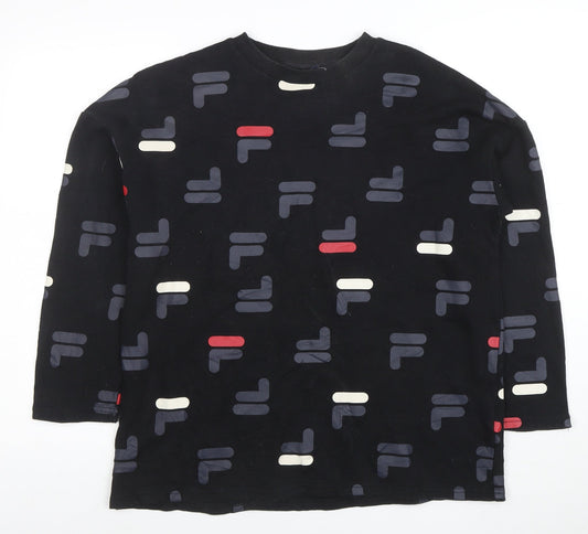Additional front view of Fila women’s black small logo print crew neck pullover sweatshirt