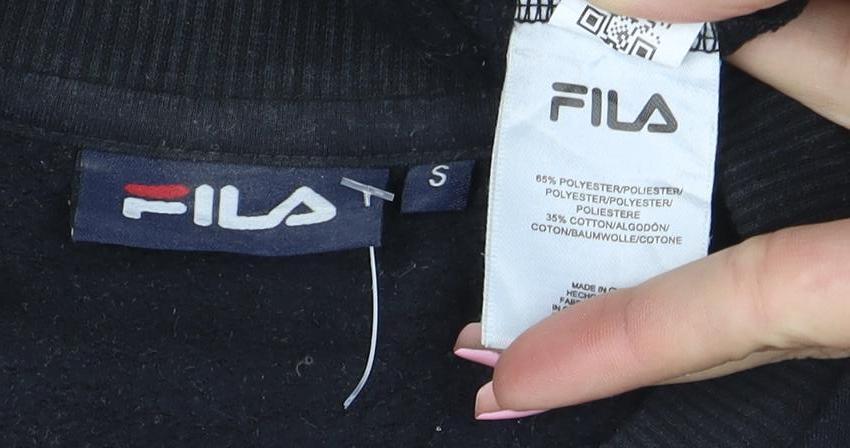 FILA Womens Black Small Logo Print Crew Neck Pullover Sweatshirt