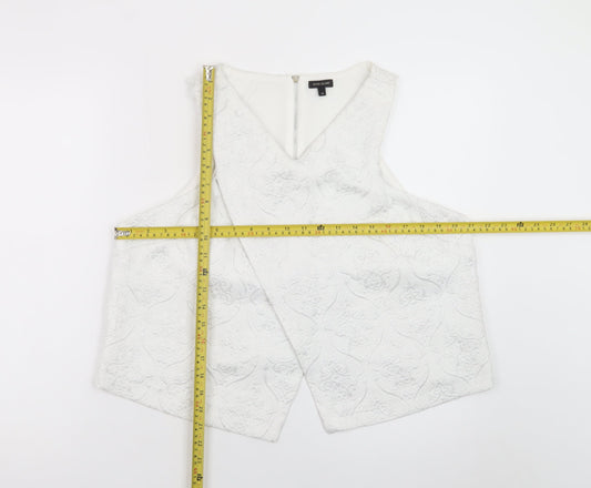 River Island Women's White Cropped Jacquard Sleeveless Blouse Size 18