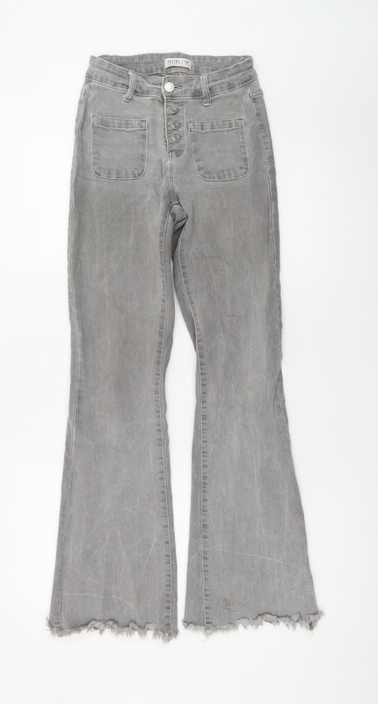 Green Coast Women’s Grey Flared High Rise Button Denim Jeans Size 32