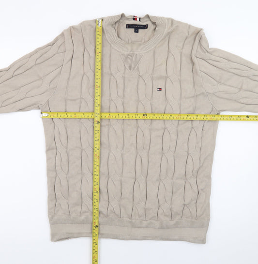 Tommy Hilfiger Men’s Beige Cable-Knit Cotton Jumper M