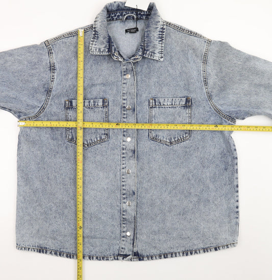 Boohoo Women Blue Denim Oversized Button-Up Jacket UK 16 Casual Style