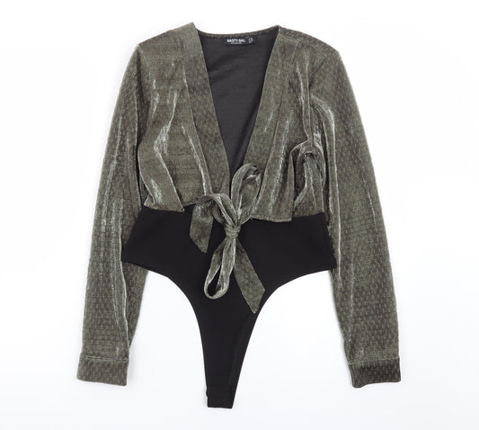Nasty Gal Womens Grey Velvet Wrap Bodysuit Size 10 Long Sleeve