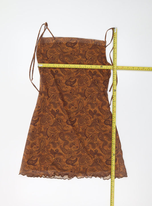 Bershka Women's Brown Paisley Slip Dress Size S Boho Summer