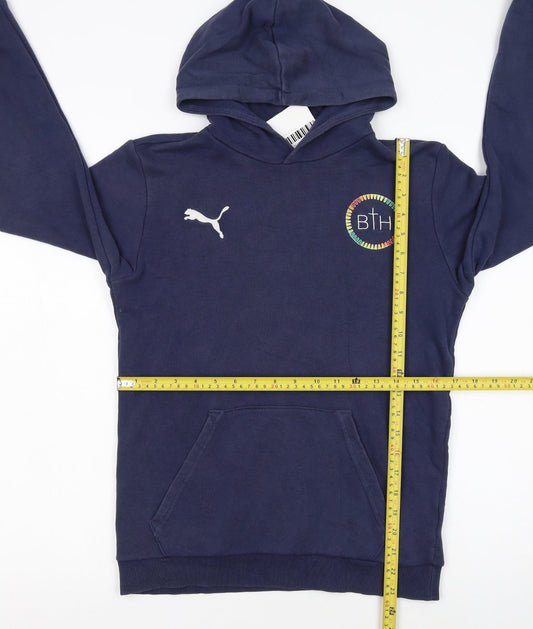 Puma Boys Blue Pullover Hoodie 13-14 Years Regular Fit Logo Cotton Blend