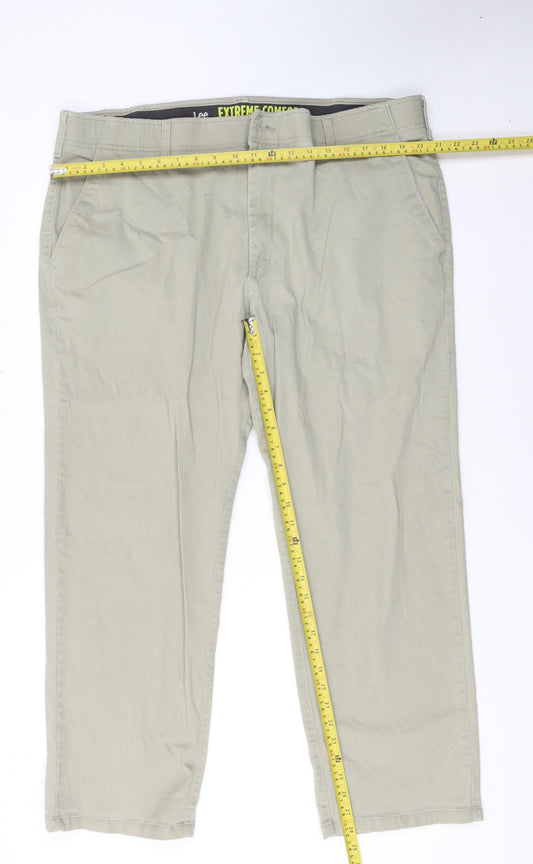 Lee Mens Beige Chino Trousers 42x30 Straight Fit Cotton Blend