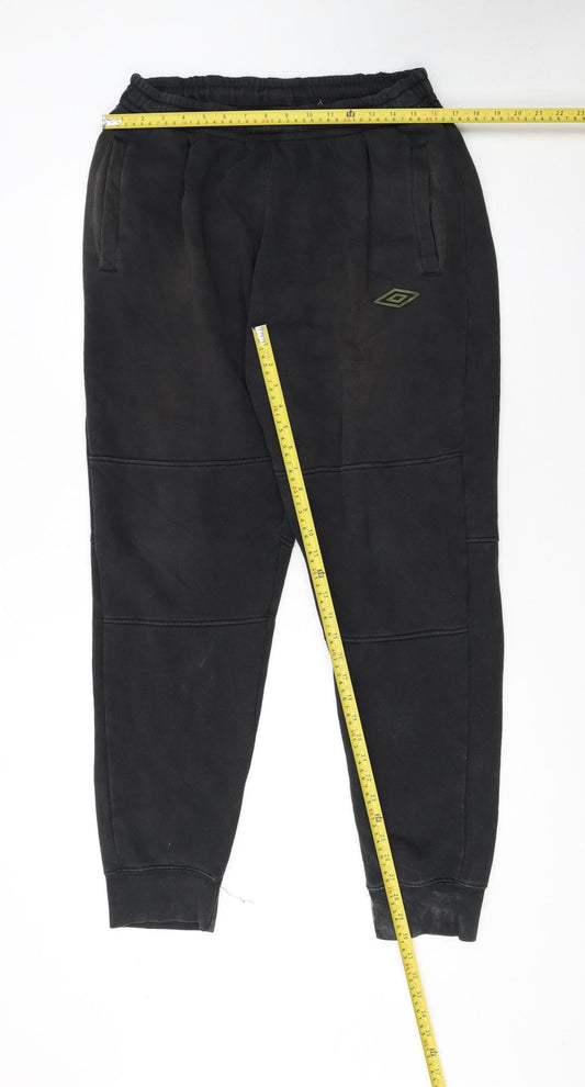 Umbro Men Black XL Jogger Trousers Fleece Lined Tapered Fit
