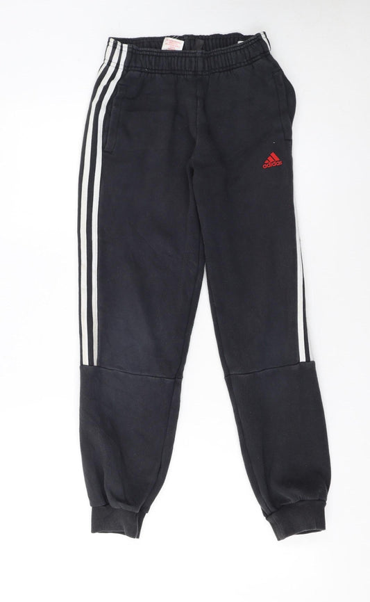 Adidas Boys Black Jogger Trousers 12 Years Fleece Side Stripe Sportswear
