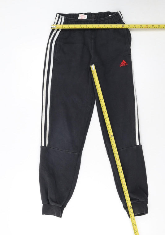 Adidas Boys Black Jogger Trousers 12 Years Fleece Side Stripe Sportswear