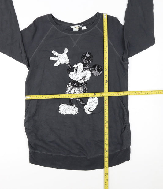 H&M Mama Disney Black Sequin Mickey Sweatshirt Women's UK 12 M