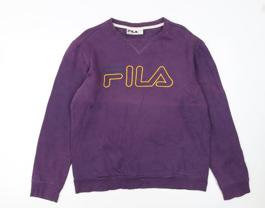 Additional front view of Fila Women's Purple Crew Neck Logo Sweatshirt, size S, Relaxed Fit