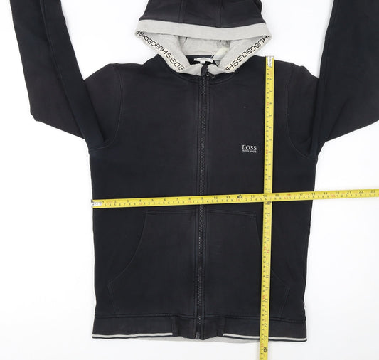 Hugo Boss Womens Black Full Zip Hoodie Size 14 Logo Hooded Sweatshirt
