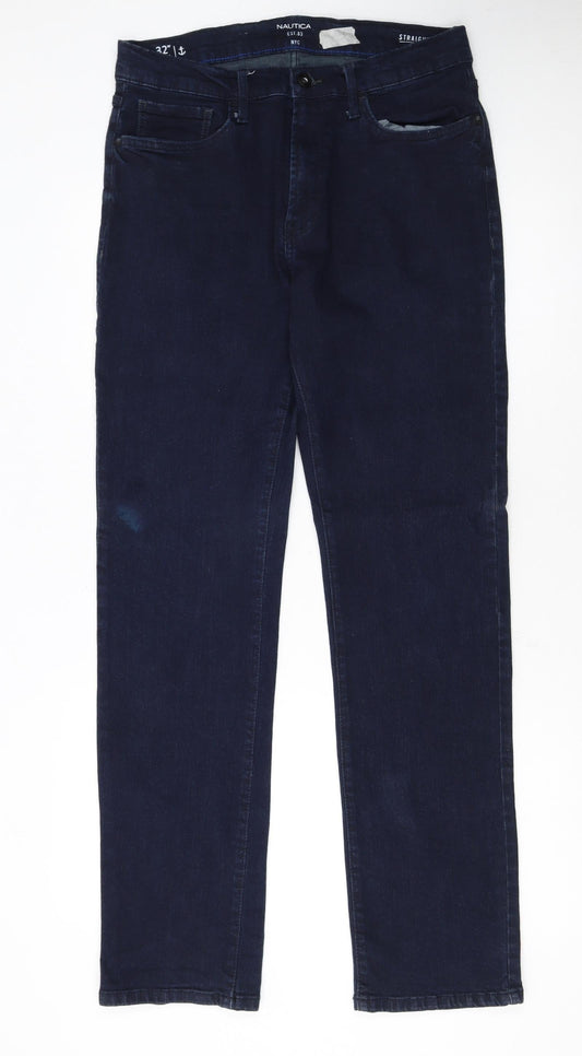 Nautica Men's Blue Straight Denim Jeans 32W x 32L Stretch Regular Fit