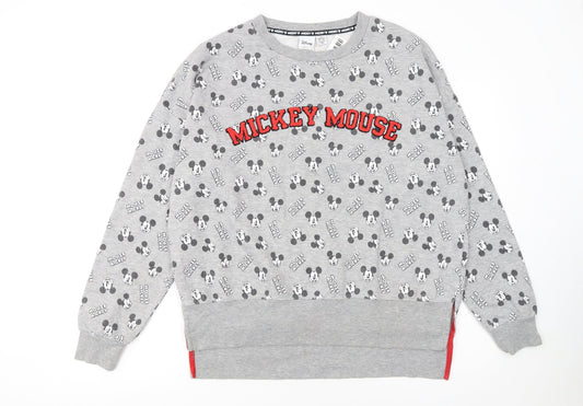 Front view of Disney Women’s Grey Mickey Mouse Graphic Pullover Sweatshirt M