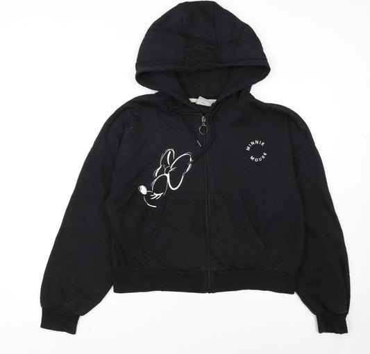 Front view of Disney Minnie Mouse Black Full Zip Hoodie women’s m 12/14