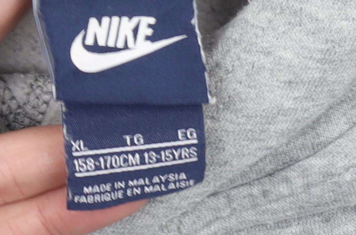Brand and care label for Nike boys’ grey xl hoodie 13-15 years pullover fleece sweatshirt