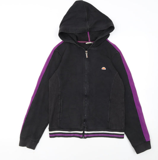 Additional front view of Ellesse Women Black & Purple Full Zip Hoodie, size 10, S