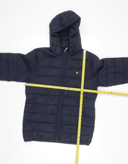 Lyle & Scott Boys Blue Hooded Puffer Jacket 15-16 Years Full Zip Lightweight
