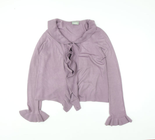 Wallis Women’s Purple Ruffle Collar Open Knit Cardigan Size 14