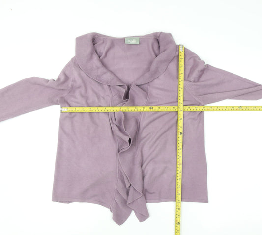Wallis Women’s Purple Ruffle Collar Open Knit Cardigan Size 14