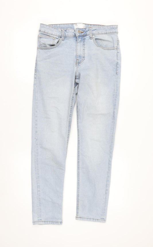 Additional front view of ASOS Design Women's Light Blue Tapered Jeans, size 12, W30 L32