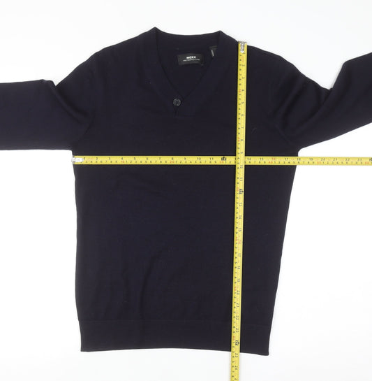 Mexx Men’s Navy Blue V-Neck Merino Wool Blend Pullover Jumper Size S