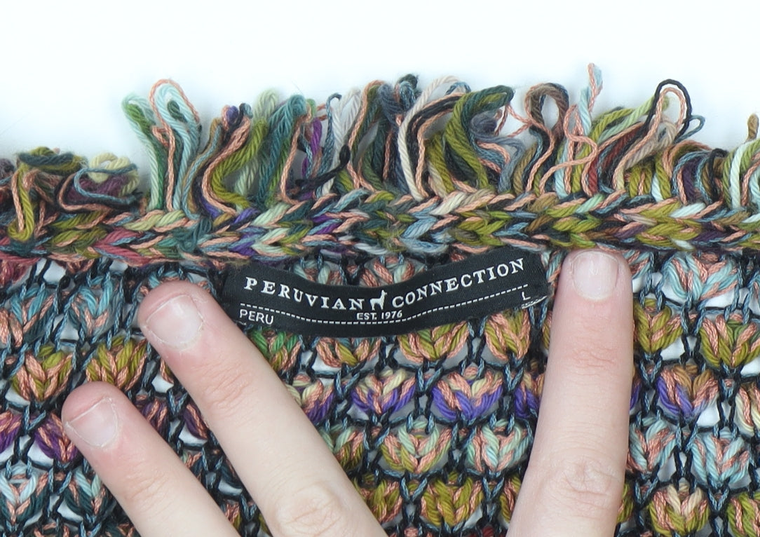 Peruvian Connection Women Multicoloured L Open-Knit Cotton Blend Cardigan