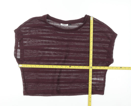 ONLY Womens Purple Cropped Knit Sheer T-Shirt Size L