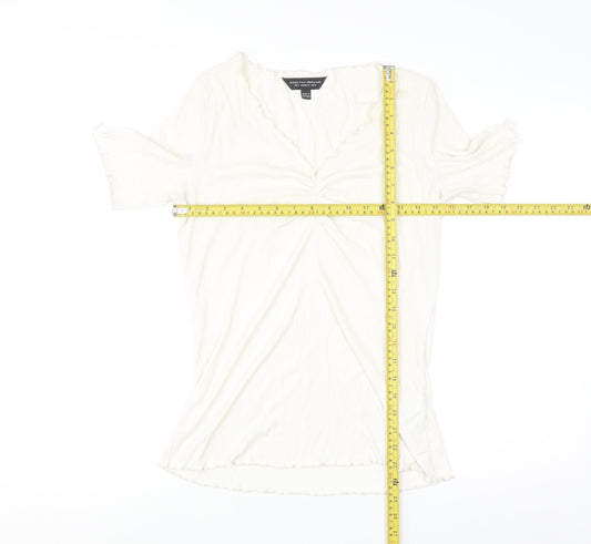 Dorothy Perkins Women Ivory Short Sleeve V-Neck Stretch Jersey Top Size 16