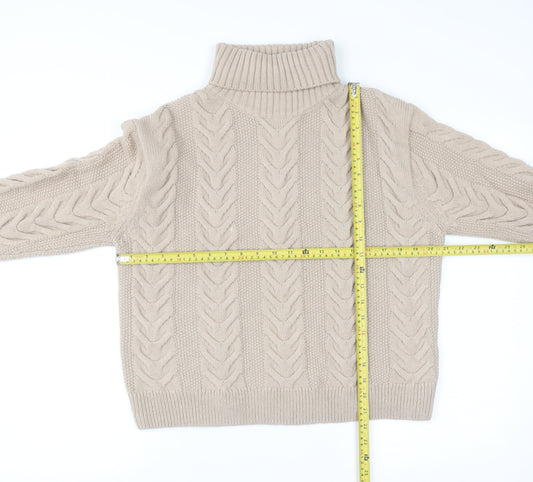 Marks and Spencer Women Beige Cable-Knit Roll Neck Jumper M