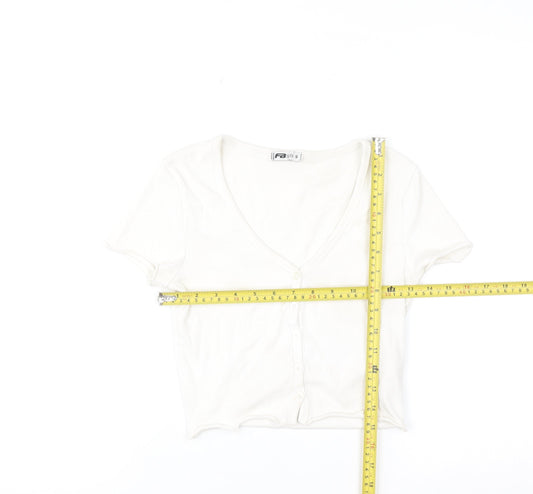 FB Sister Women's White Cropped Button-Up Ribbed Top Size S