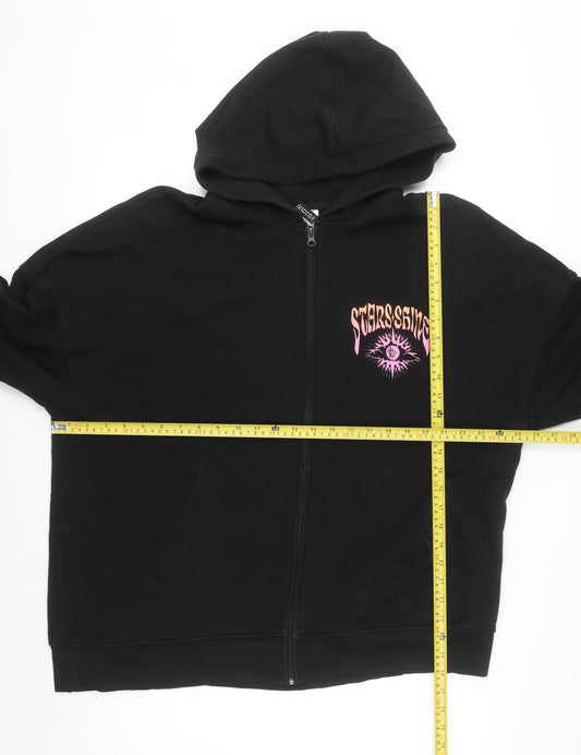 H&M Divided Women’s Black Full Zip Hoodie L Stars Shine Astrology Graphic