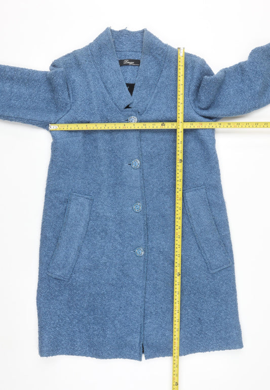 Peruzzi Women Blue Wool Blend Mid-Length Overcoat Size 10