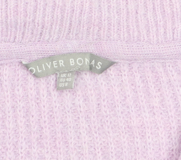 Oliver Bonas Women’s Purple Chunky Knit High Neck 1/2 Zip Jumper Size 12