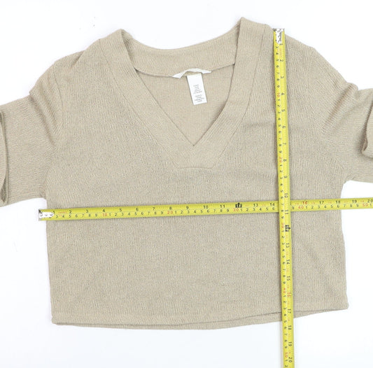 H&M Women’s Beige V-Neck Knit Pullover Jumper XS