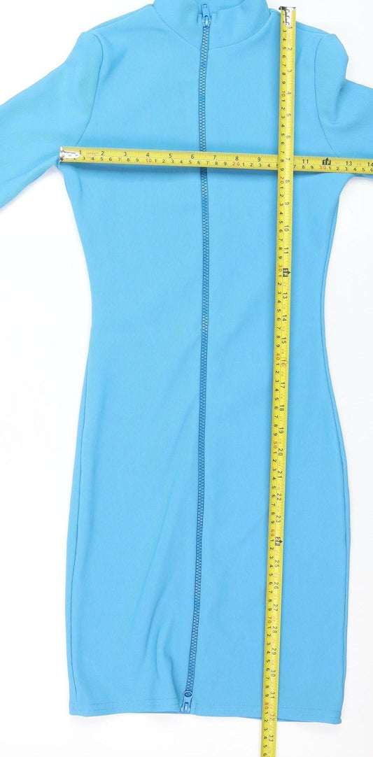 PrettyLittleThing Girls Blue XS Bodycon Zip Dress