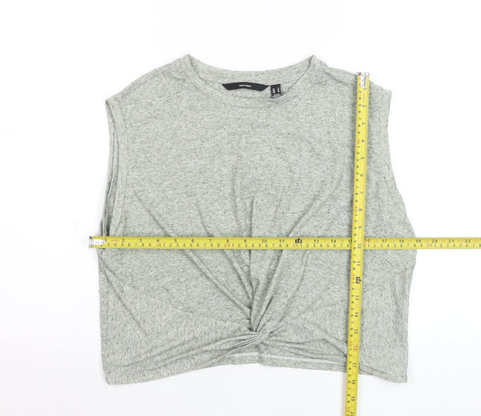 Vero Moda Womens Grey Cropped Twist Top Size M Sleeveless Cotton Blend