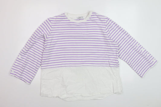 Additional front view of Gallery Women’s Lilac White Striped Long Sleeve Jersey Top, size M