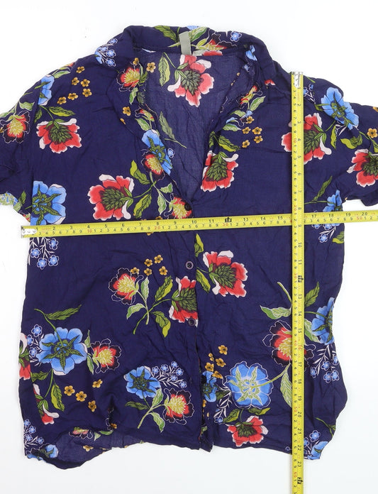 ASOS Women Blue Floral Long Sleeve Button-Up Viscose Shirt Size 10