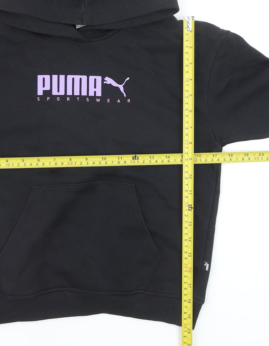 Puma Girls Black Pullover Hoodie 11-12 Years Fleece Hooded Sweatshirt