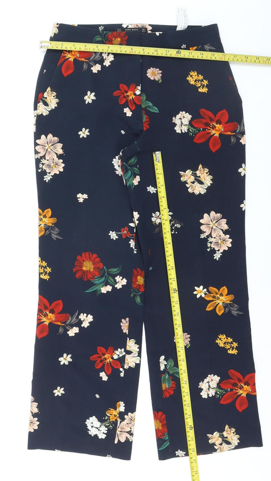 Zara Women's Multicoloured Floral Crepe Straight Trousers Size M