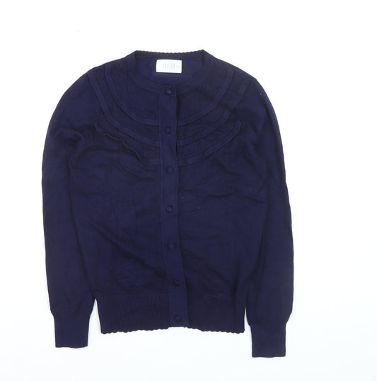 Savida Women's Blue Cotton Crew Neck Button Cardigan XS