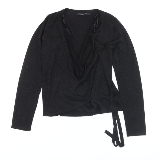 Additional front view of Dunnes Women’s Black Wrap Jumper Small Knit Long Sleeve