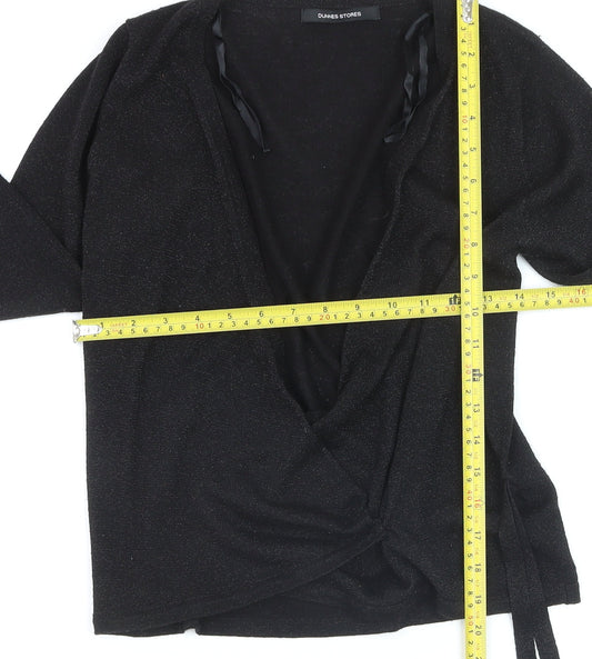 Dunnes Stores Women’s Black Wrap Jumper Small Knit Long Sleeve