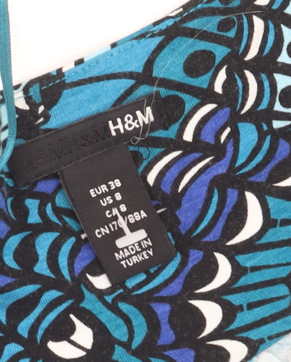 H&M Women’s Blue Floral Wrap Dress Size 10 Viscose Elastane Knee Length
